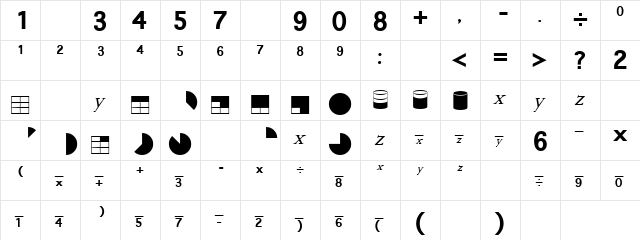 Fractional Numbers Regular  glyph index