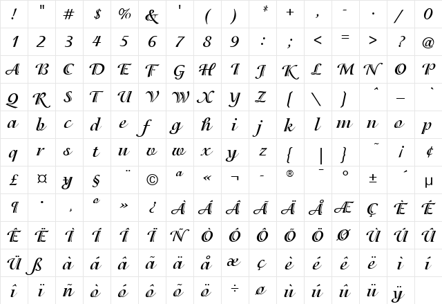 IsadoraITC Bold  glyph index