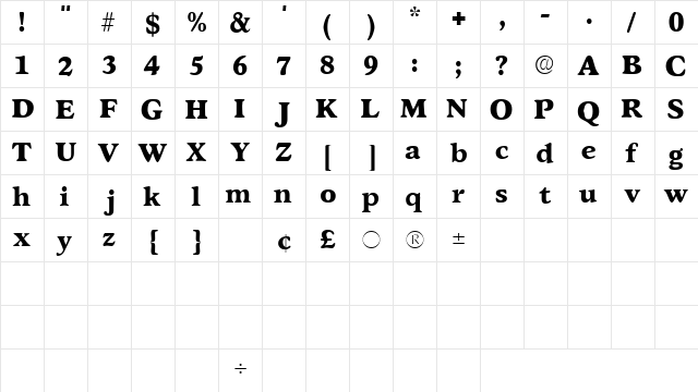 GrafeSSK Regular  glyph index