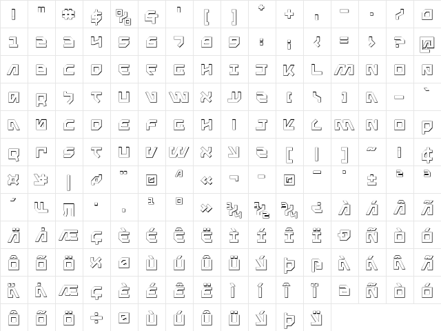 Metal Storm 3D Regular  glyph index