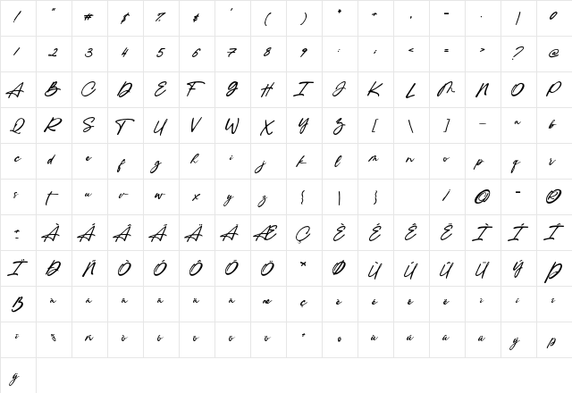 Ingkar Janji Regular  glyph index