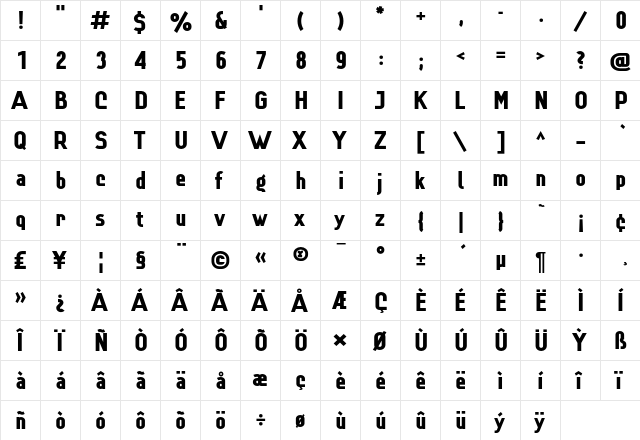 Lindau Black  glyph index