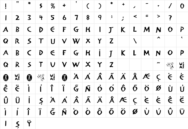 TR Alan Den Regular  glyph index