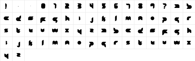 Zon Regular  glyph index