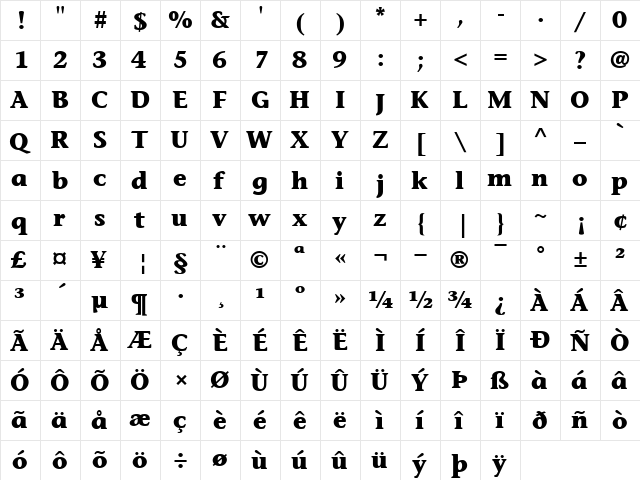 ITCStoneInformal Bold  glyph index