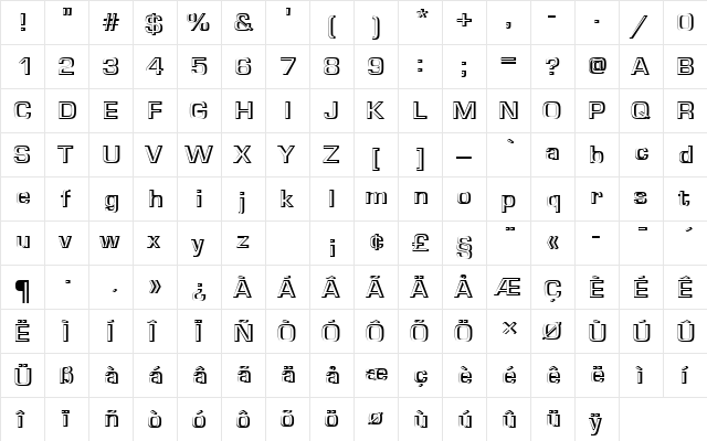 EurostileTMedRe1 Regular  glyph index