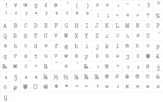 Elementa Symbol Medium  glyph index