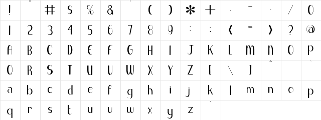 Blue Melody Regular  glyph index