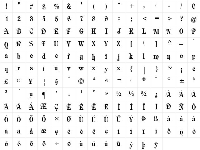 Rubius Regular  glyph index