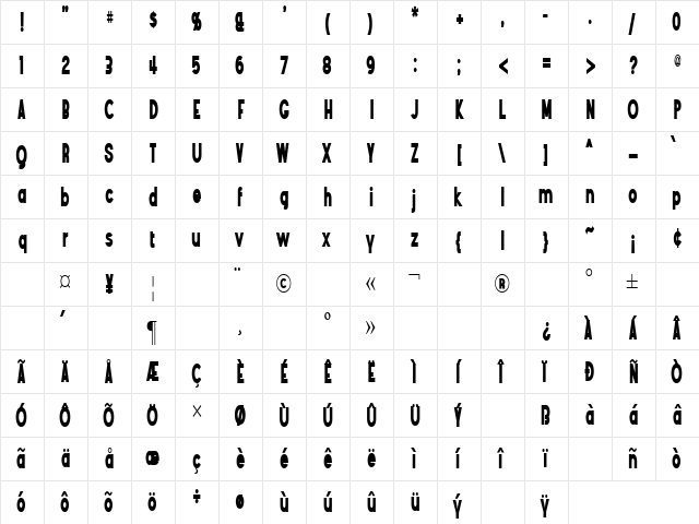 Angostura Black Regular  glyph index