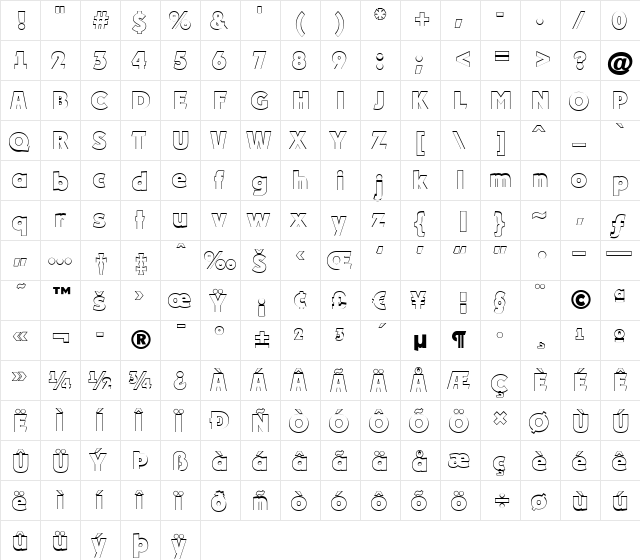 a_PlakatOtl Regular  glyph index