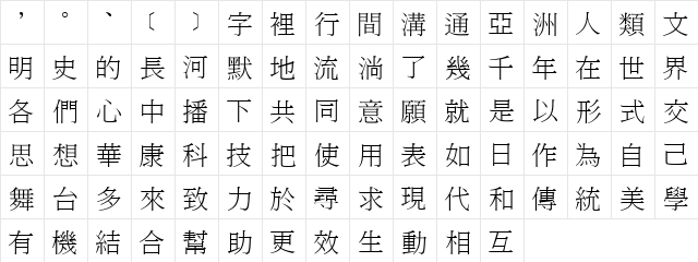 DFMingLight1B Regular  glyph index