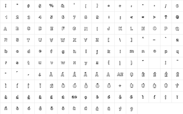 HugeParty Regular  glyph index