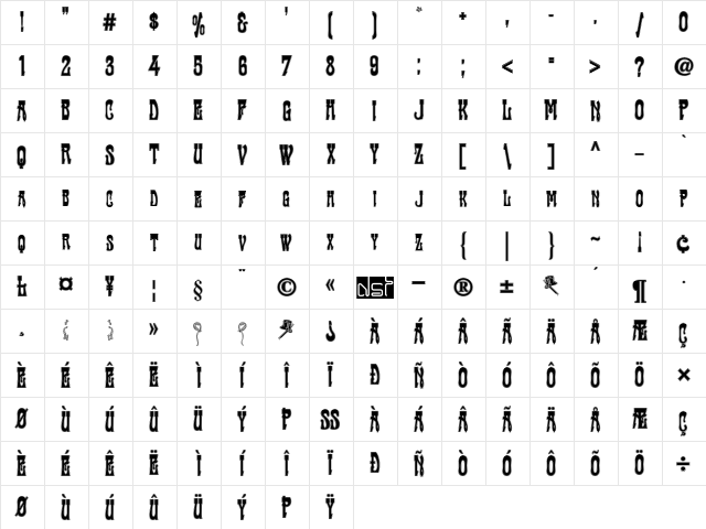 Traktir-Modern Contour Regular  glyph index