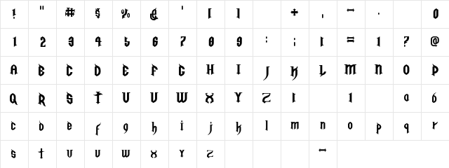 Golgotha Regular E.  glyph index