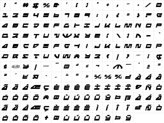 Searider Falcon Pro Italic Italic  glyph index