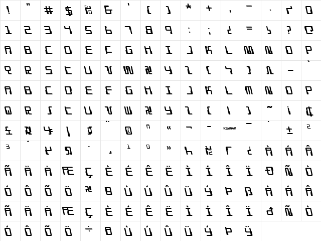Droid Lover Leftalic Regular  glyph index