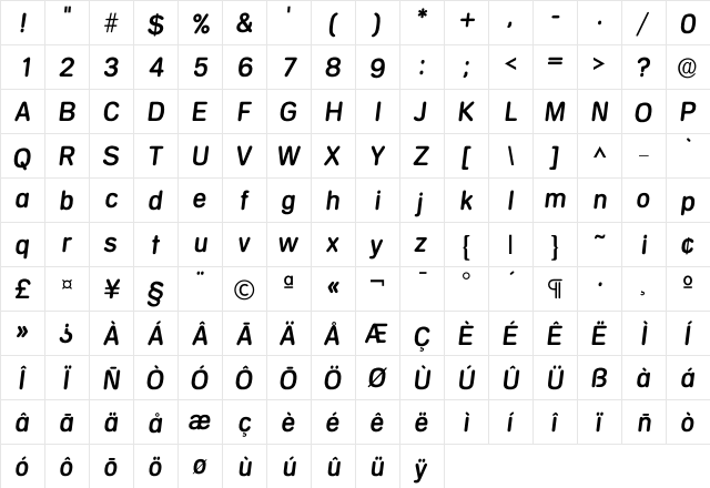 Imercedes Medium  glyph index