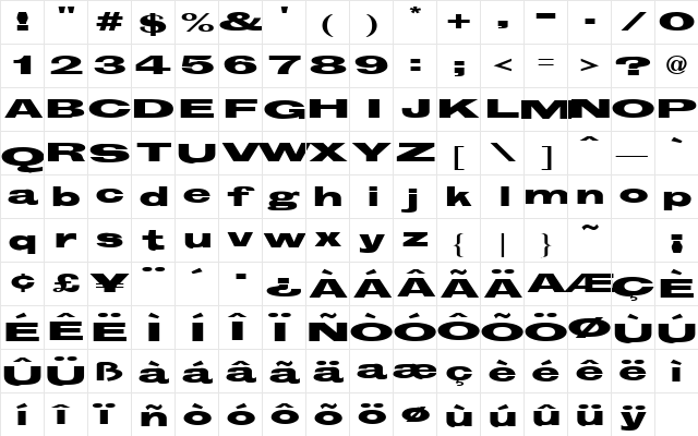 Granbrook Regular  glyph index