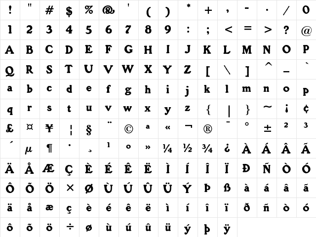 ITC Gorilla Regular  glyph index