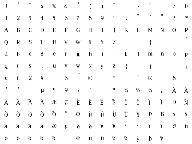 EmigreFourTeen Medium  glyph index