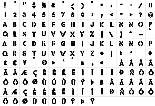 Rafika Regular  glyph index