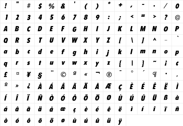 Iflorida-ExtraBold Regular  glyph index