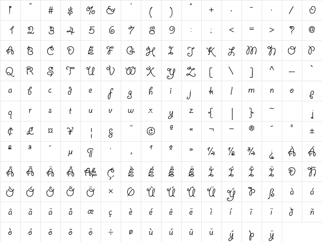 YaHooSSK Regular  glyph index