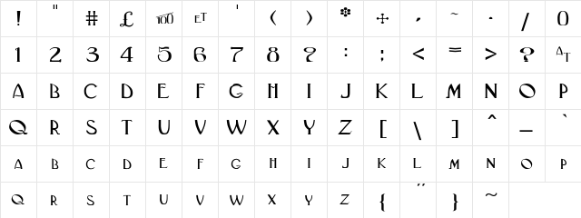 BlackAdderII Wide Italic  glyph index