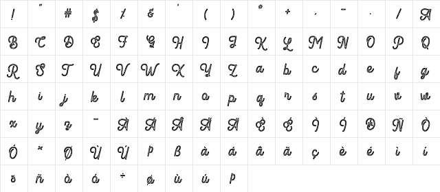 Romedhal Script Stamp Regular  glyph index