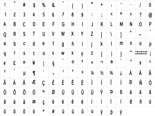 Carnova SemiBold Narrow Regular  glyph index