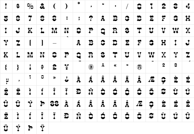 Cottonwood Regular  glyph index