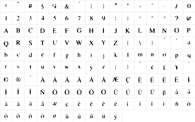 Blearex Regular  glyph index