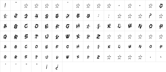 SF Star Dust Condensed Italic  glyph index