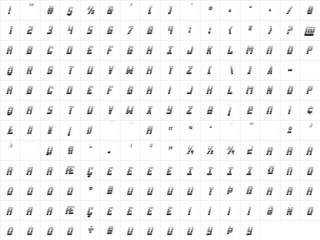 Urban Defender Gradient Italic Italic  glyph index