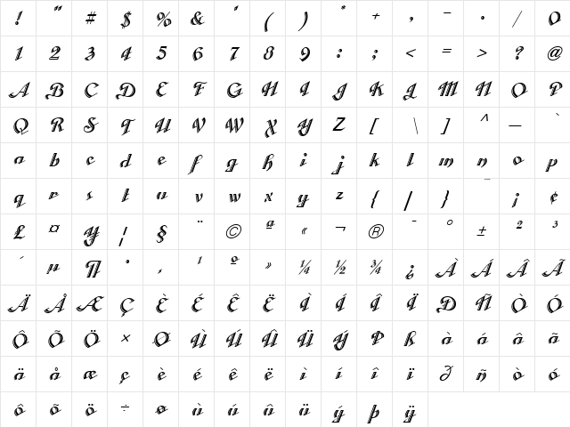 Cabarga Medium  glyph index