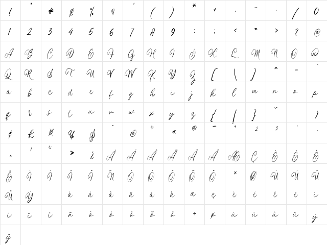 La Hileah Regular  glyph index