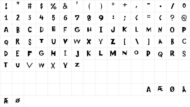 Wonderlism Regular  glyph index