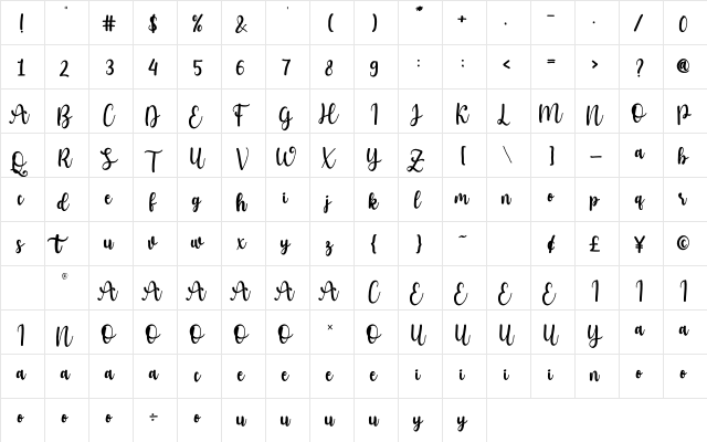 Genit Regular  glyph index