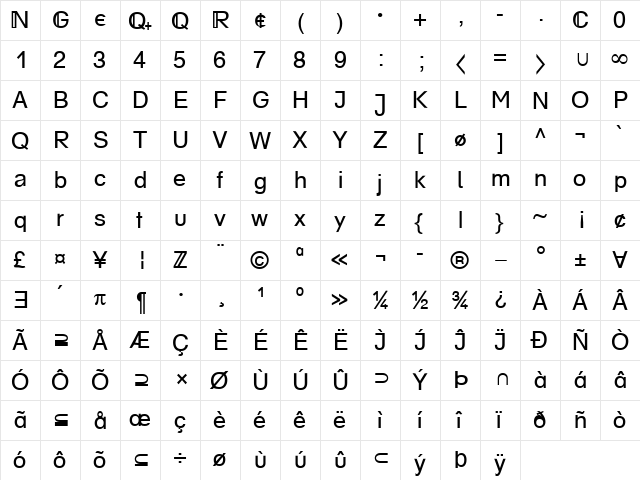 MathSet Becker Normal  glyph index