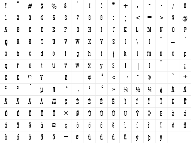 Stagecoach Regular  glyph index