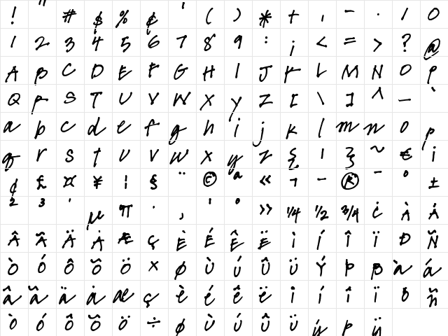 FG Saga Regular  glyph index