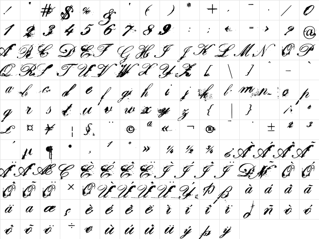 ChatoBand Bold  glyph index