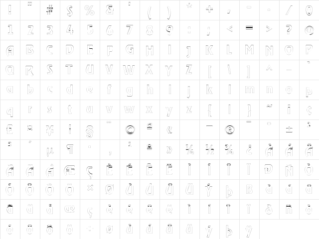 XanadauOutline Regular  glyph index