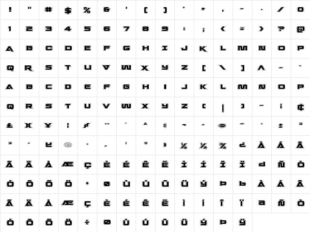 Quark Storm Academy Regular  glyph index