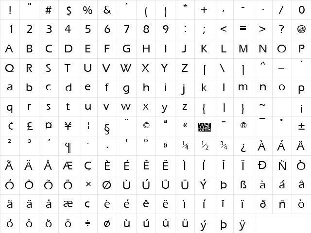 ErgoeMedium Regular  glyph index