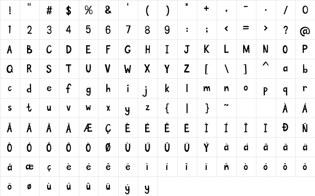 Winter Memo Regular  glyph index