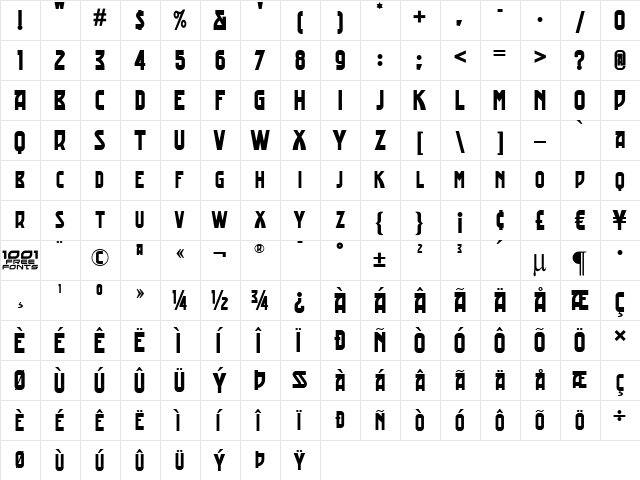 Trading Post NF Regular  glyph index