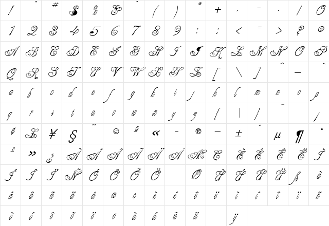 CLAUDIA Regular  glyph index