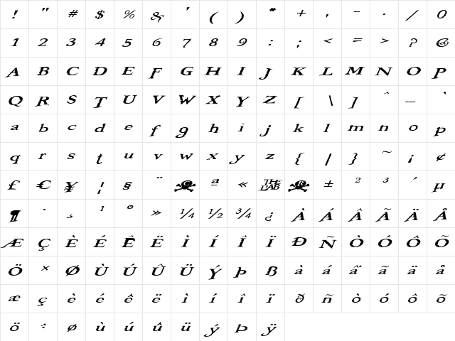 Booter - One One Regular  glyph index